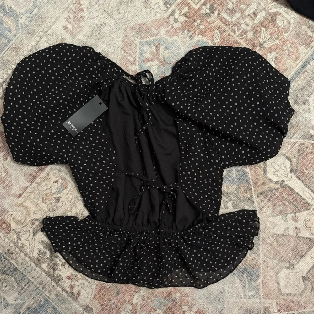 Nasty Gal Black and White Polka Dot Tie-Back Blouse - Picture 8 of 9